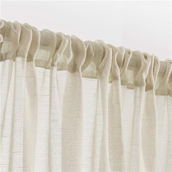 Pompom Linen Sheer Curtains for Living Room 84inches Long Decorative Natural - Picture 4 of 7